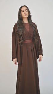 Laila Open Abaya Set - Brown