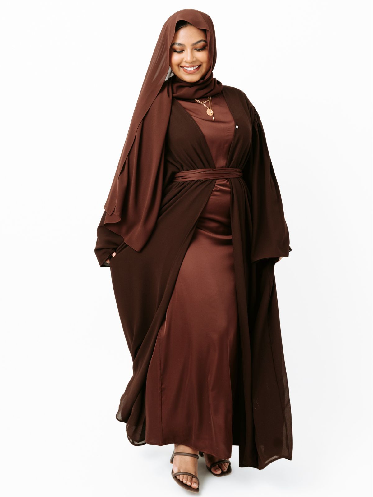 Laila Open Abaya Set - Brown