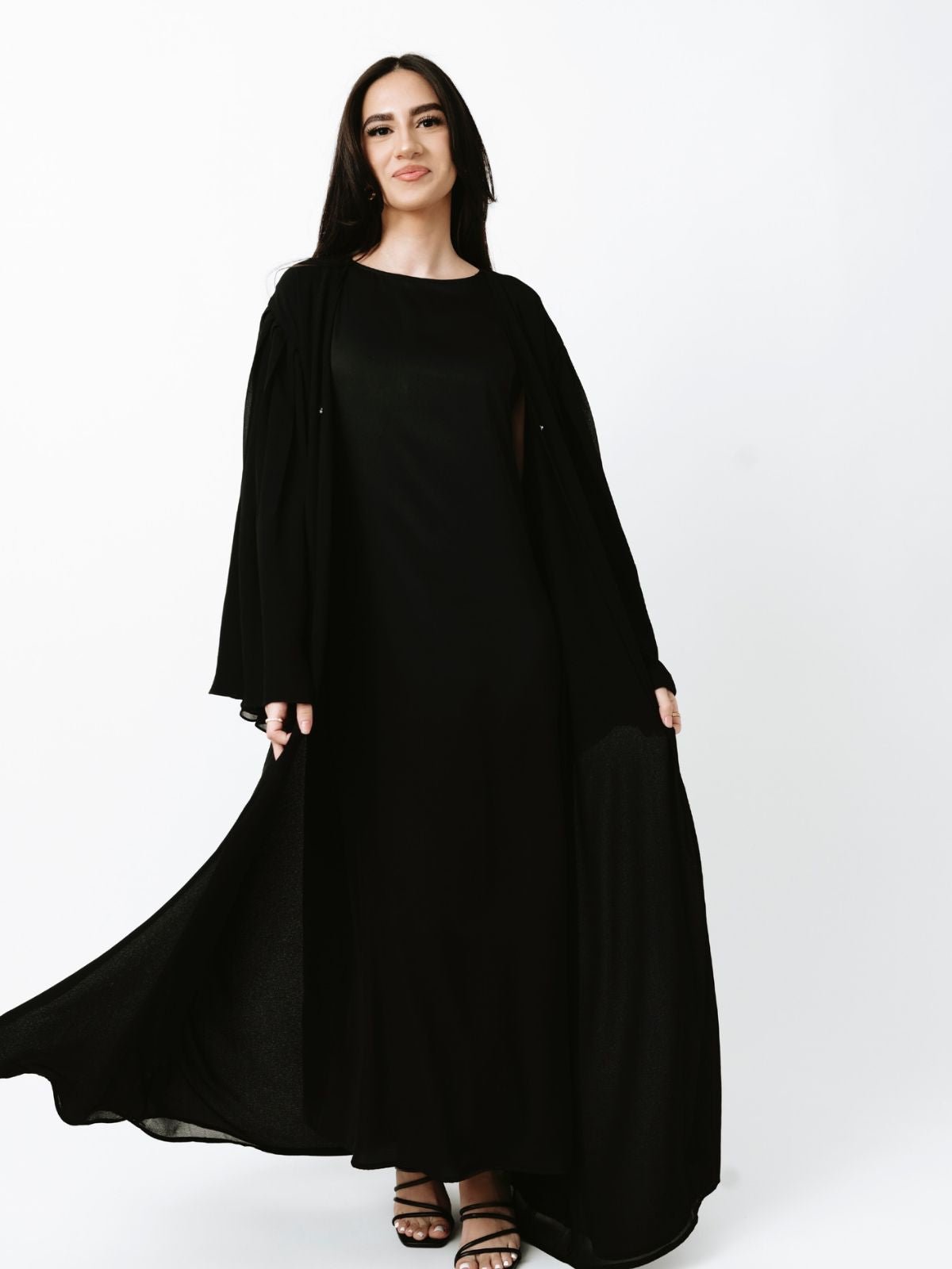 Laila Open Abaya Set - Black - LuxHijabs