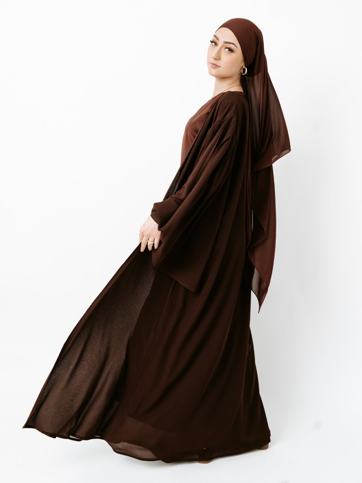 Laila Open Abaya Set - Brown - LuxHijabs