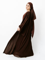 Laila Open Abaya Set - Brown - LuxHijabs