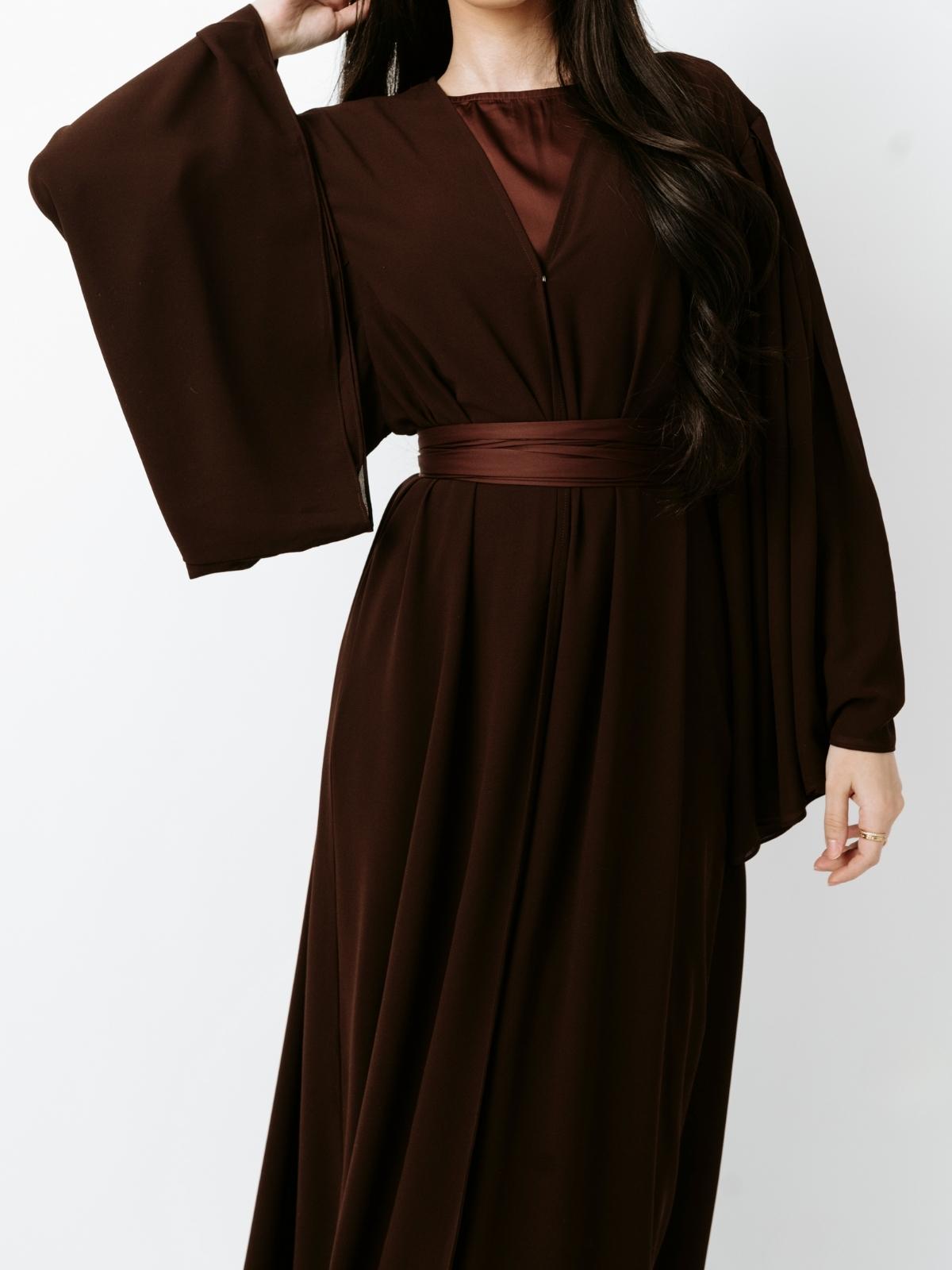 Laila Open Abaya Set - Brown - LuxHijabs
