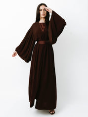 Laila Open Abaya Set - Brown